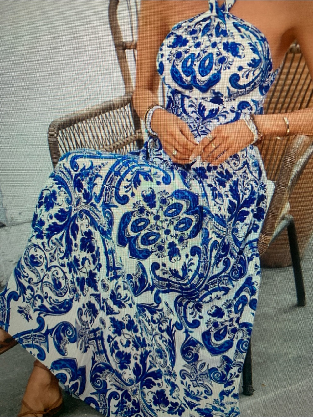 Blue & White Halter Maxi Dress - Elegant Summer Style - Picture 3 of 5